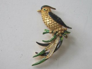 Vintage Sphinx Brooch Pin Bird Signed Numbered A2385 Gold Tone Green Enameled