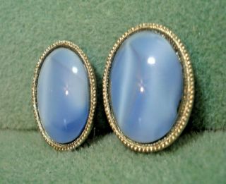 Vintage 1928 Jewelry Co Brand Blue Cats Eye Glass Cabochon Clip on Earrings ST 3