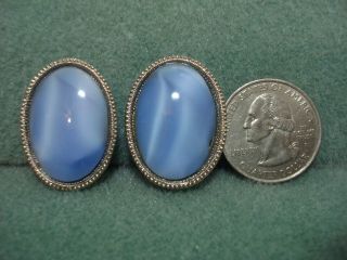 Vintage 1928 Jewelry Co Brand Blue Cats Eye Glass Cabochon Clip on Earrings ST 4