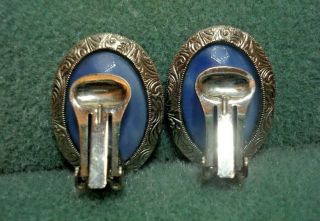 Vintage 1928 Jewelry Co Brand Blue Cats Eye Glass Cabochon Clip on Earrings ST 5