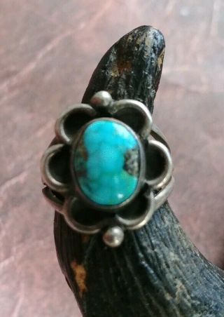 Vintage Native American Navajo Indian Sterling Silver Turquoise Ring Old Pawn