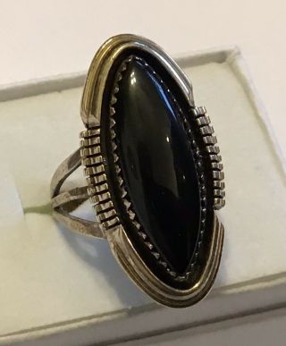 Vintage Ted Etsitty Signed Navajo Sterling Silver Black Onyx Ring Size 7