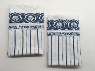 Ralph Lauren Polo Jonquil Porcelain Stripe Pair King Pillowcases Usa Vintage