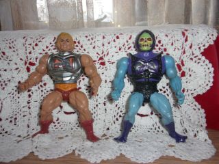 Vntg 1983 Motu Masters Of The Universe Battle Armor He Man & Skeletor Figures Gc