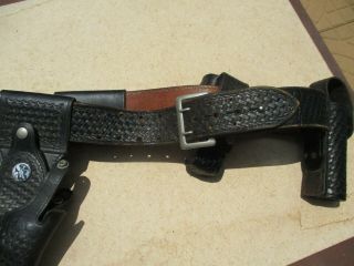 Vintage Black Leather Police Utility Belt with Holster,  other holders 7