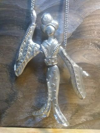 Vintage Jewelry Weiss Rare 7 " Pewter Jointed Oriental Lady 7 " With Orig.