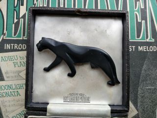 Vintage Art Deco Carved Early Plastic Black Panther Leopard Jaguar Brooch Pin