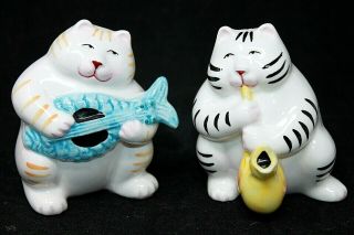 Vtg Pr Clay Art Alley Cat Musicians Salt & Pepper,  Fish Guitar Bird Saxophone