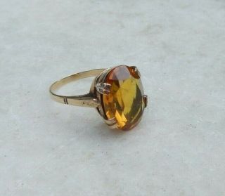 Pretty Vintage 9ct Gold Large Oval Citrine Ring Size O Claw Setting