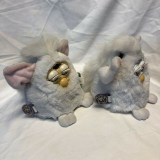 2 Vtg 1999 Furby Babies Purple Tag White Face Yellow Face Furby 3