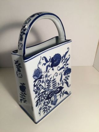 Vintage Ceramic Handbag Vase China Blue White Fine Porcelain For Seymour Mann