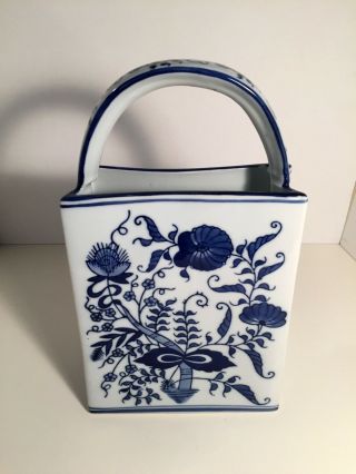 Vintage Ceramic Handbag Vase China Blue White Fine Porcelain for Seymour Mann 2