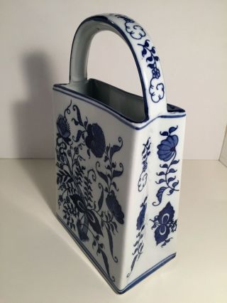 Vintage Ceramic Handbag Vase China Blue White Fine Porcelain for Seymour Mann 3