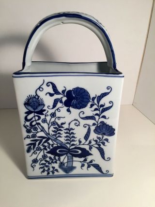 Vintage Ceramic Handbag Vase China Blue White Fine Porcelain for Seymour Mann 5