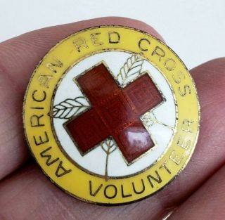 Vintage Sterling American Red Cross Volunteer Yellow Enamel Pin Signed W