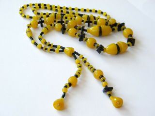 Vintage Jewellery Necklace Flapper Art Deco Long Black Yellow