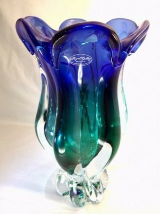 Vintage Royal Gallery Vase 1999 Poland Green / Blue Color 10 In.