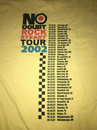 2002 No Doubt Rock Steady Vintage Tour Concert Yellow Shirt XL EUC Gwen Stefani 5
