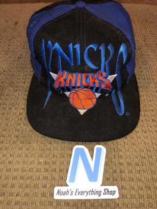 Vintage Ajd York Knicks Nba Basketball Snapback Hat Black Blue Pre - Owned