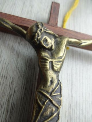 Work Of Sacred Art Vtg France Crucifix Bronze Corpus Of Christ On Wood