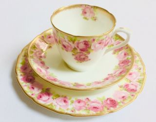 Royal Doulton Tea Cup Saucer Set Trio Old Fashioned Pink Roses English Vintage