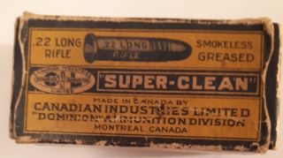 Vintage Canadian " Cil Dominion 22 Long Rifle Smokeless " Cardboard Box