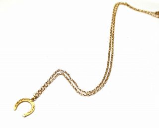 Vintage.  375 9ct Yellow Gold 19 " Belcher Chain & Horseshoe Pendant,  2.  9g