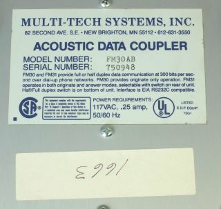Vintage Multi - Tech FM30AB Acoustic Data Coupler Computer Modem 3