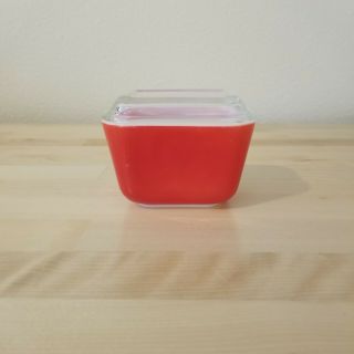 Vintage Red Pyrex Refrigerator Dish with Glass Lid 501 B C Primary 1.  5 cup 5