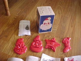 Vintage 4 Aunt Chick’s Christmas Cookie Cutters W/box & Instructions Santa - Star -