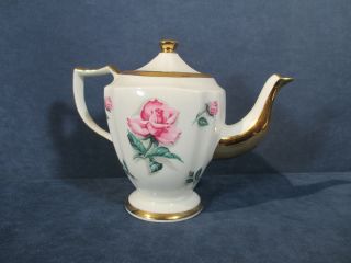Teapot Kingwood China Made In Usa Vintage White Pink Rose Gilt Accents 1 Cup