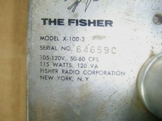 FISHER TUBE AMP MODEL X - 100 - 3 115 WATTS NOT 7