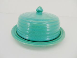 Vintage Bauer Pottery Ring Green Round Covered Butter Dish