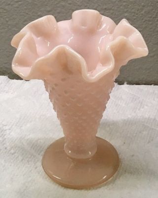Pastel Pink Fenton Milk Glass Hobnail Trumpet Vase,  Vintage 1950s Fenton Flower