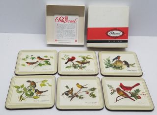 Vintage Pimpernel Set Of 6 Bird Drink Coasters W Box Finch Blue Chickadee Oriole