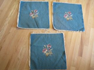 Set Of 3 Matching Vintage Floral Needlepoint Chair Cover Completed Needlepoint