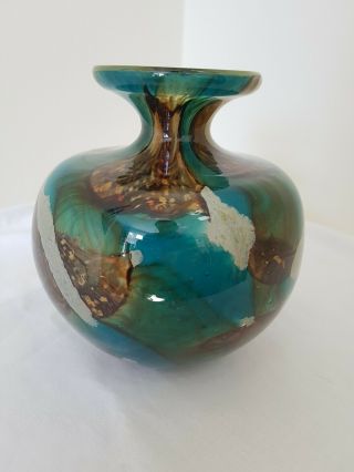 Vintage Retro Signed Mdina Malta Glass Squat Seascape Vase