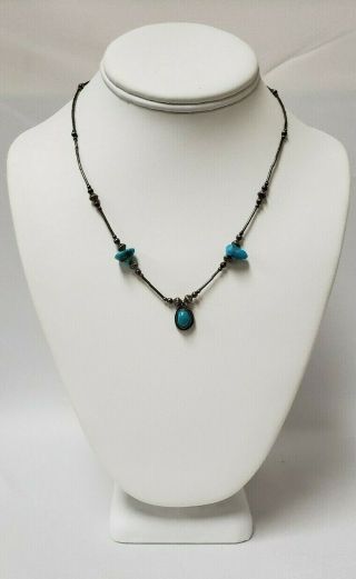 Vintage Southwestern Sterling Silver & Turquoise Bead Strand Necklace
