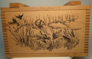 Vintage Wooden Dovetail Ammo Box " The Classic " 1993 By Evans,  Dogs Birds