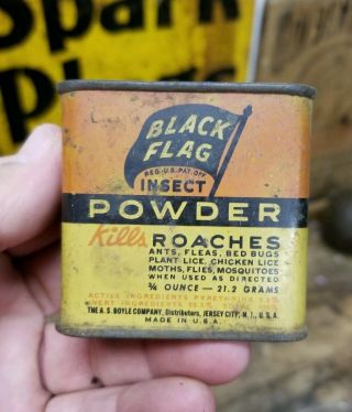Vintage Black Flag Insect Powder Insecticide Tin Can Fly Bug Killer Advertising