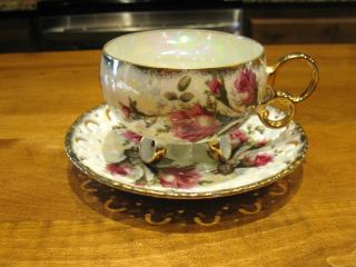 Vintage Royal Sealy China Japan Tea Cup & Saucer Floral Design Gold Trim Accents