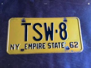 1962 York “empire State “ Custom Vanity License Plate.  Vintage Tag