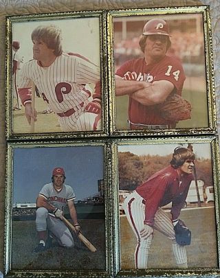 4 Vintage Photo Pictures Of Pete Rose In Old Frames