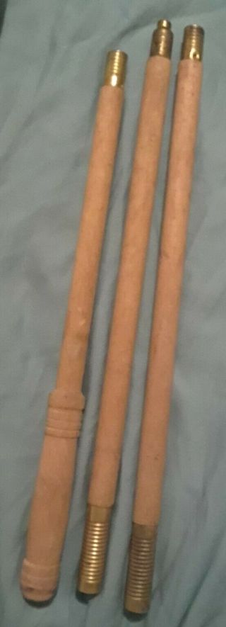 Vintage Wooden Rifle Shotgun Cleaning Rod 3 Section Brass Fittings