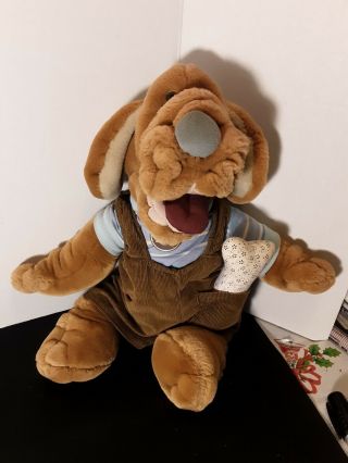 Vintage 17 " Wrinkles Dog Plush Puppet With Bone 1981 Ganz Bros Taupe Girl Excell