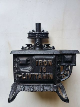 Vintage Life Is Livitamin Salesman Sample/toy Cast Iron Stove Miniature