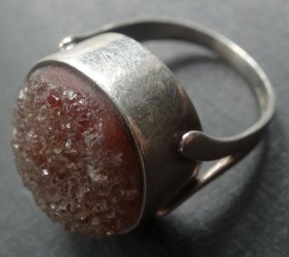 Vintage H/m 1975 925 Sterling Silver Dusky Pink Crystal Modernist Ring - R403