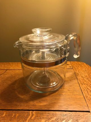 Vintage 6 - Cup Pyrex 7756 Coffee Pot Glass Percolator W/ Basket,  Stem.