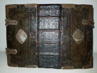 1672 King James Pocket Bible Complete Fine Ornate Leather Metalwork Binding