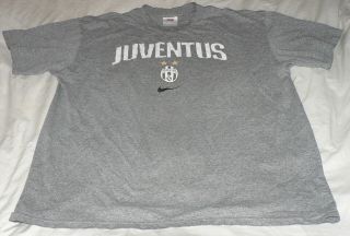 Vintage Nike Juventus F.  C.  Xl Gray Cotton Ss Embroidered Logo Tee T - Shirt Euc